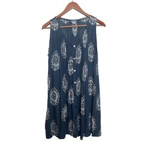 JUST JILL Sleeveless Short Dress / Tunic Top Sz XS Blue Print Rayon